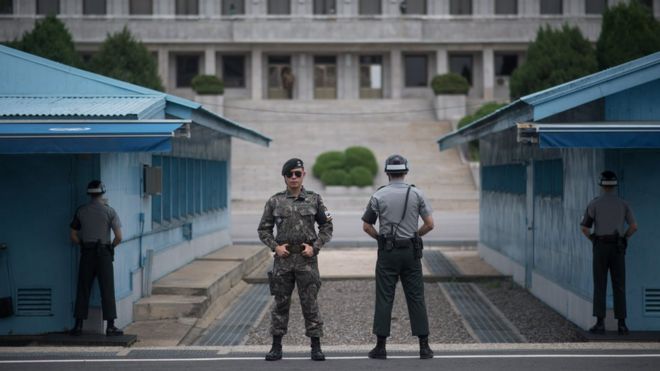 Soldados sul-coreanos na fronteira com a Coreia do Norte