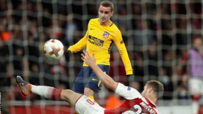 Griezmann akifunga bao lililoipatia Atletico nguvu mpya katika awamu ya pili ya mechi za Yuropa