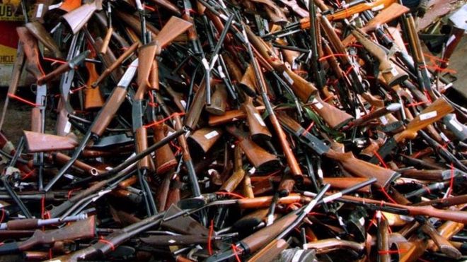 A pile of firearms