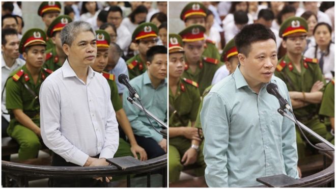 Ông Nguyễn Xuân Sơn (trái) bị kết án tử hình còn ông Hà Văn Thắm bị tuyên án chung thân