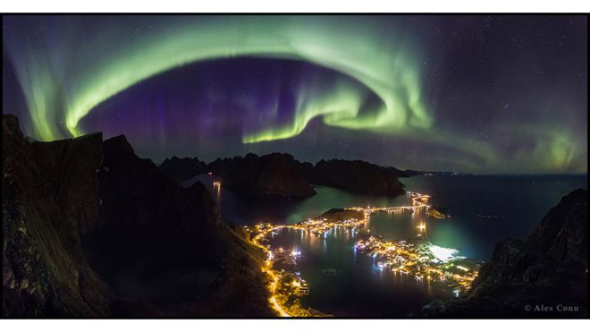 Aurora boreal sobre Lofoten, Noruega