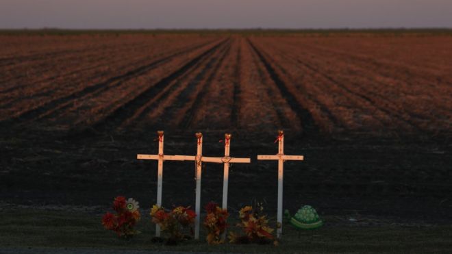 Crosses by a roadside in Texas, USA.