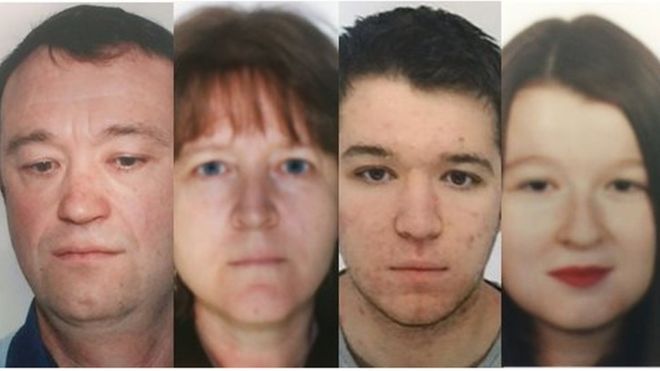 Combination of pictures shows the four members of the Troadec family - Pascal, Brigitte, Sebastien and Charlotte - who have disappeared in France