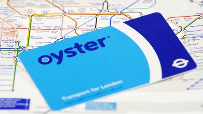 Oyster pre-pay travelcard on top of a London Underground Map