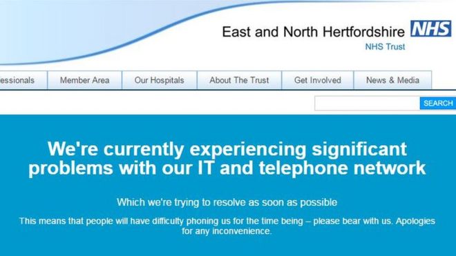 The East and North Hertfordshire NHS Trust website down
