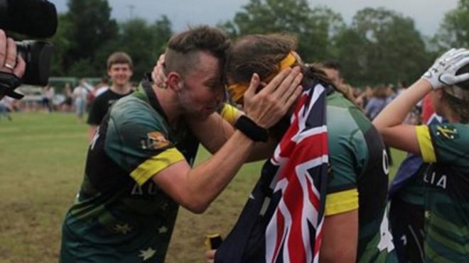 Australian Quidditch players celebrating after winning the Quidditch World Cup