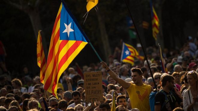 Protesta en las calles de Barcelona por la independencia de Cataluña.