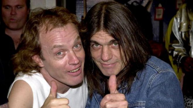 AC/DC band members Angus Young, l(left) and Malcolm Young (15 September 2000)