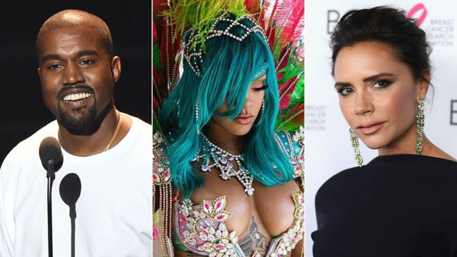Kanye West, Rihanna and Victoria Beckham
