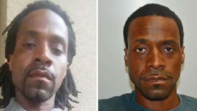These two photographs released April 18, 2017 by the Fresno Police Department show shooting suspect Kori Ali Muhammad, 39