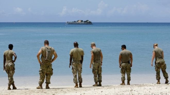 American military units were evacuated from the US Virgin Islands on Sunday