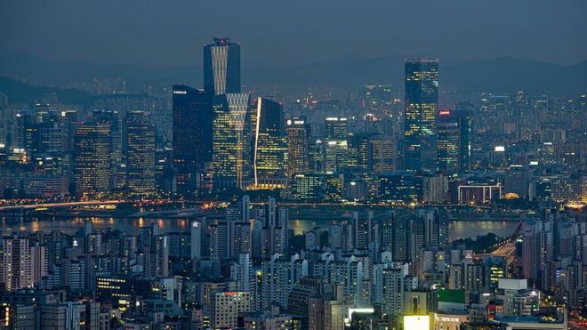 Seoul city skyline at dusk