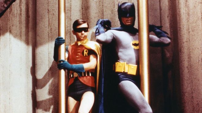 Adam West as Batman and Burt Ward as Robin in the 1960s TV series