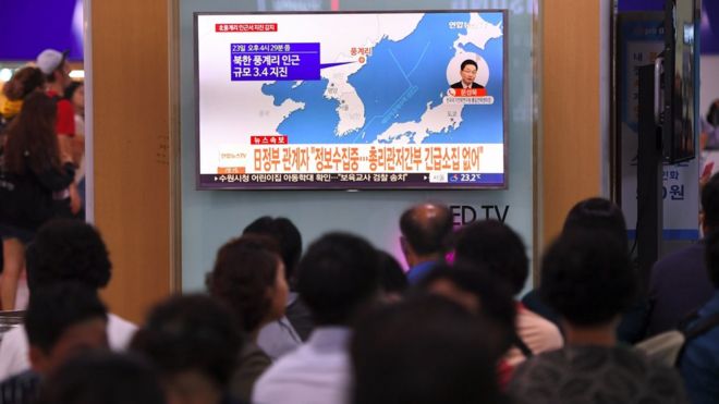 News of the earthquake was broadcast in Seoul, South Korea