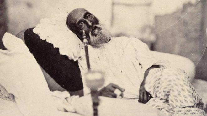 The only known photograph of Bahadur Shah Zafar II. The picture was taken by ‘Mr Shepherd the photographer’ after his trial in 1858.