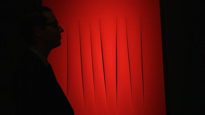 One of Fontana's Concetto spaziale series