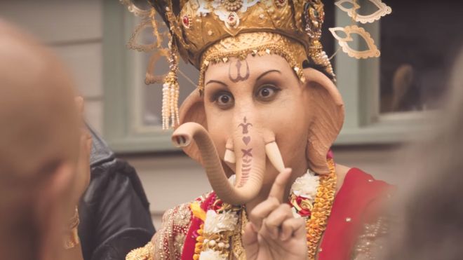 A still from a lamb advert depicting the Hindu god Ganesha