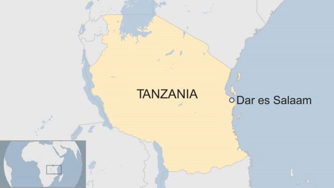 A map showing where Dar es Salaam is in Tanzania