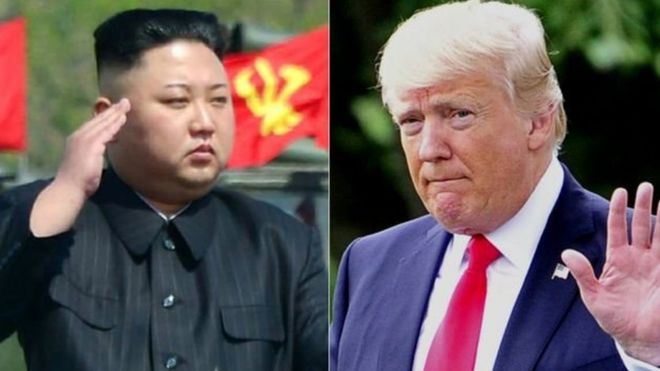 Rais wa Korea Kaskazini Kim Jong-un na mwenzake wa Marekani Donald Trump