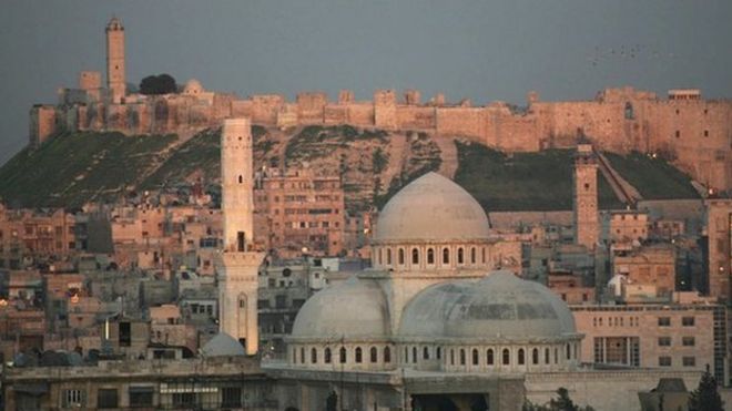The city of Aleppo with the Old Citadel in the background