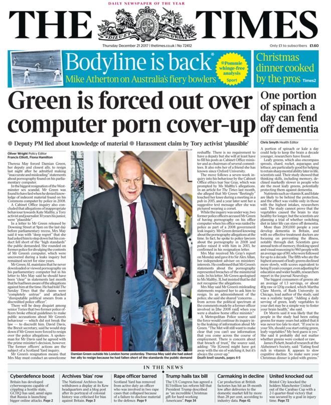 The Times front page 21/12/2017