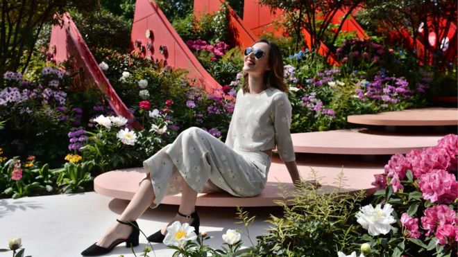 Blogger Naomi Harris during the press preview at the RHS Chelsea Flower Show