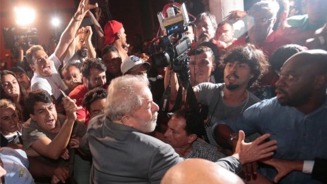 Luiz Inacio Lula da Silva leaves the steelworkers 'union in Sao Bernardo do Campo, Brazil April 7, 2018