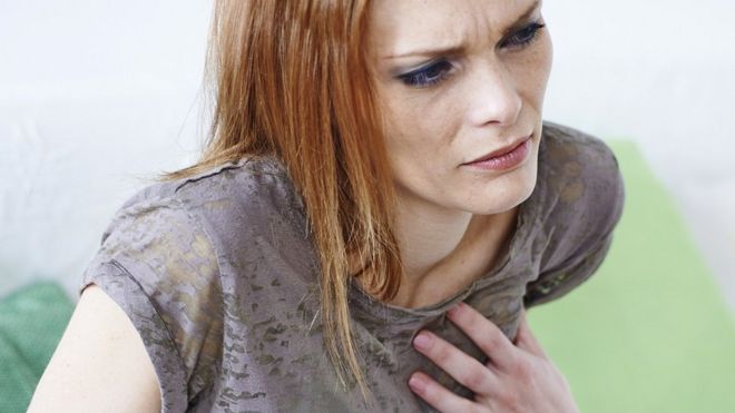 A woman having chest pain