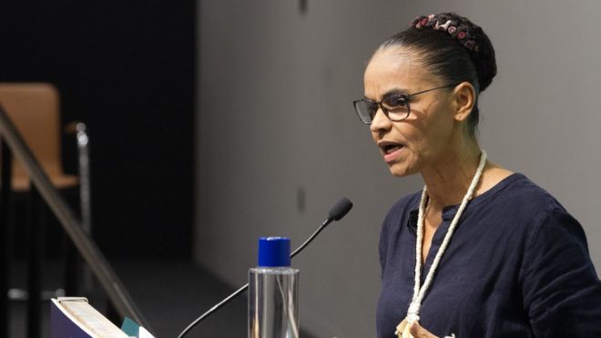 A ex-senadora Marina Silva durante palestra em Oxford (Inglaterra)