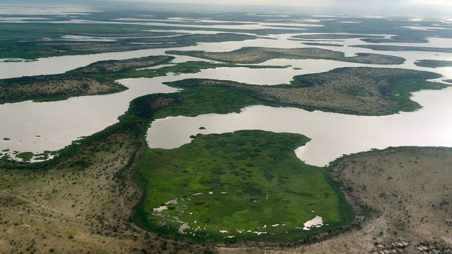 Vista aérea do lago Chade