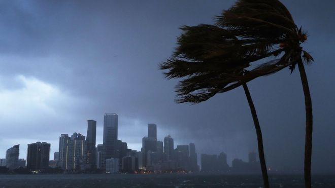 Miami skyline as outer bands of Irma reach southern Florida - 9 September