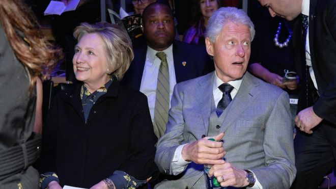 Hillary Clinton and Bill Clinton at a concert in New York City on 25 January 2017