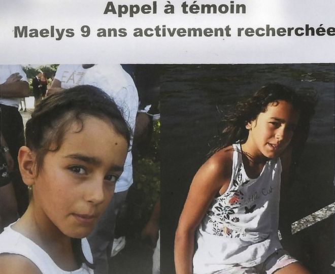 A photo taken on 28 August 2017 shows an appeal for witnesses poster for Maëlys, a nine-year-old girl who disappeared during a wedding party on 26-27 August in Pont-de-Beauvoisin, eastern France