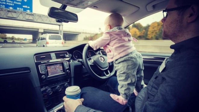 Hannah Crowley (18 months) navigates her way towards Dublin's notorious M50 ring road