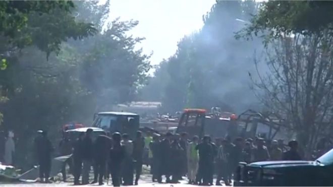 Smoke rising from the site of a car bomb attack in the western part of Kabul