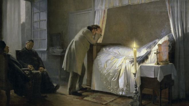 M. Bovary llora la muerte de su esposa, pintado por Albert Auguste Fourie.