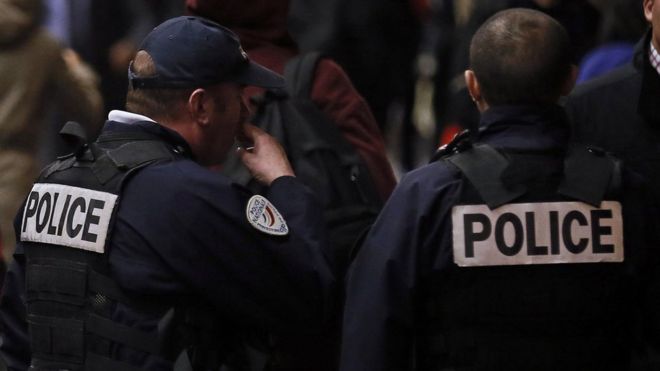 French police officers on patrol on 8 November 2017