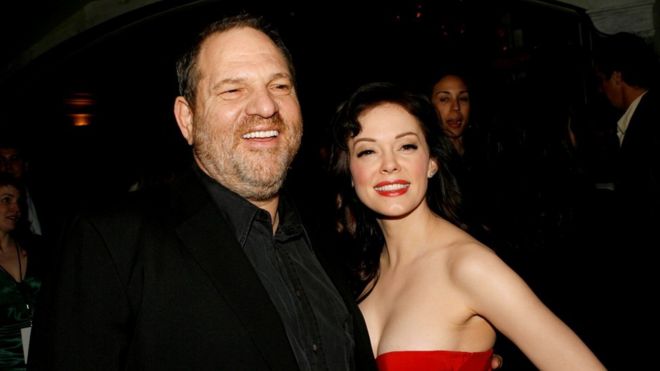 Harvey Weinstein and Rose McGowan arrive at the premiere of Grindhouse at the Orpheum Theatre in Los Angeles, 26 March 2007