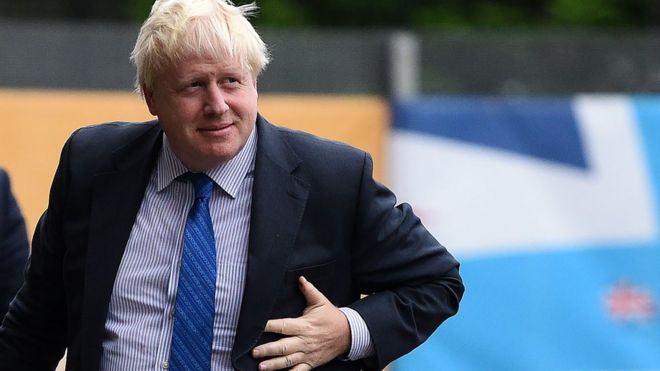 Boris Johnson arrives at the Conservative conference on Sunday