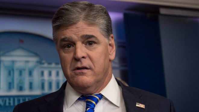 Fox News host Sean Hannity is seen in the White House briefing room in Washington, DC