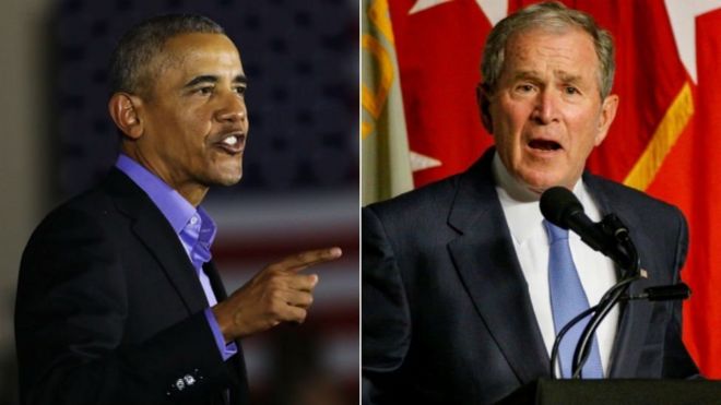Barack Obama iyo George W Bush midkoodna ma soo qaadin magaca Trump