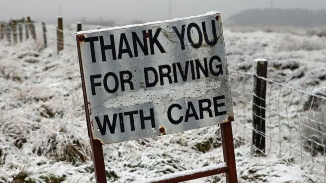 Light snow in Sheriffmuir, near Dunblane, as wintry showers are forecast for many parts of Scotland.