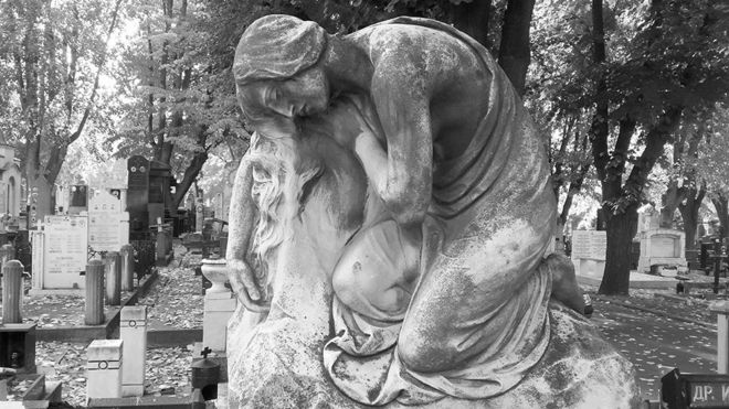 Sculptures at the cemetery in Belgrade, Serbia.