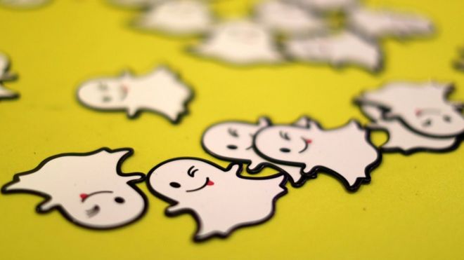 The logo of messaging app Snapchat is seen at a booth at TechFair LA, a technology job fair, in Los Angeles, California,