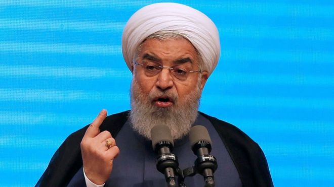 Iranian President Hassan Rouhani gives a speech in the city of Tabriz (25 April 2018)