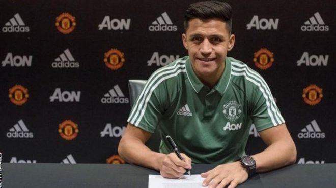 Alexis Sanchez akitia saini mkataba wa kuhamia Manchester United kutoka Arsenal