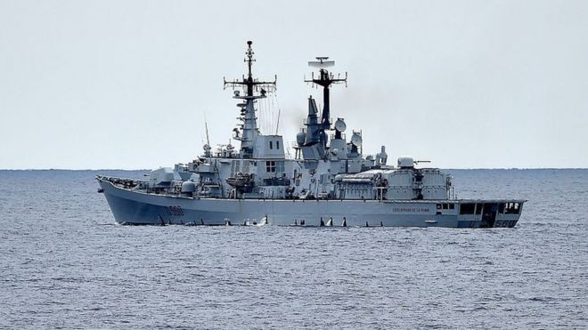 The Italian navy destroyer Luigi Durand De La Penne in the Mediterranean Sea on 1 October 2015