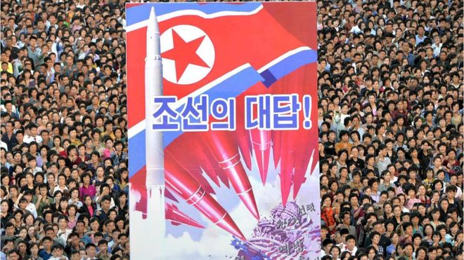 This picture taken on September 23, 2017 and released from North Korea's official Korean Central News Agency (KCNA) on September 24 shows an anti-US rally in Kim Il-Sung Square in Pyongyang.