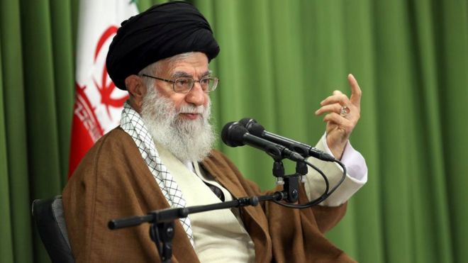 Iran's Supreme Leader Ayatollah Ali Khamenei gestures as he speaks to students in Tehran on 18 October 2017