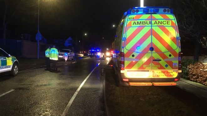 Emergency services outside Woodlands View care home in Stevenage, Hertfordshire.